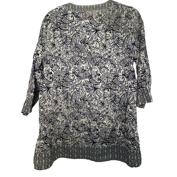 Sigrid Olsen Pure Linen Tunic Top S Blue White Paisley Beachy‎ Coastal - Picture 2 of 7